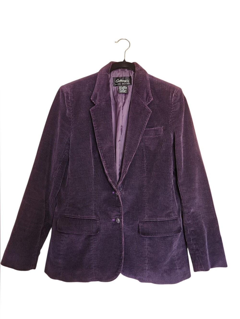 VINTAGE ANTHONY'S DEEP PURPLE WIDE WALE CORDUROY BLAZER JACKET SIZE 10/12